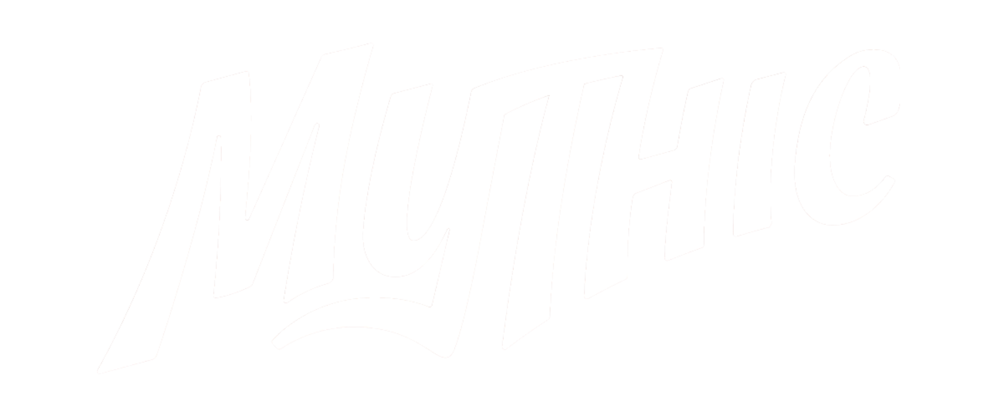 White "Mythic" logo on a transparent background